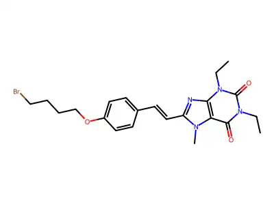 (E)-8-(4-(4-Bromobutoxy)styryl)-1,3-diethyl-7-methyl-1H-purine-2,6(3H,7H)-dione structure