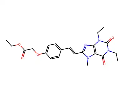 Ethyl 2-[4-[2-(1,3-diethyl-7-methyl-2,6-dioxopurin-8-yl)ethenyl]phenoxy]acetate structure