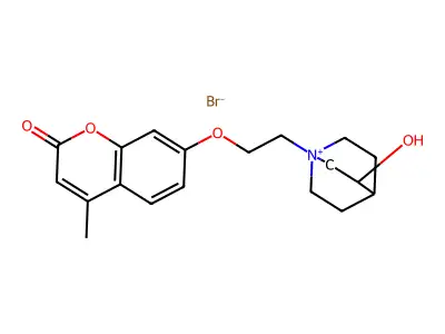 Quinuclidinium, 3-hydroxy-1-(2-((4-methyl-2-oxo-2H-1-benzopyran-7-yl)oxy)ethyl)-, bromide structure