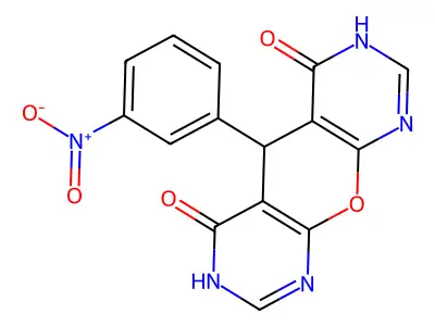 5-(3-nitrophenyl)-5H-pyrano[2,3-d:6,5-d']dipyrimidine-4,6-diol structure
