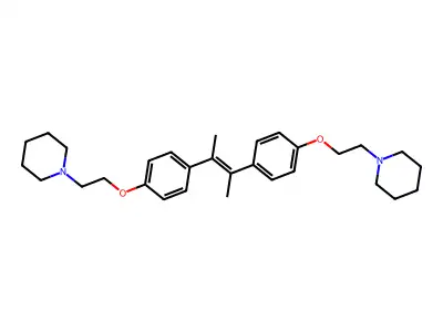 trans-1,1'-((Dimethylvinylene)bis(p-phenyleneoxy))dipiperidine structure