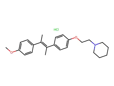 trans-1-(2-(p-(alpha,beta-Dimethyl-p-methoxystyryl)phenoxy)ethyl)piperidine hydrochloride structure