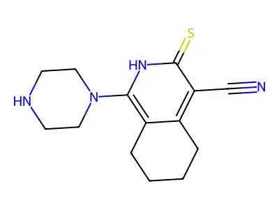 1-piperazin-1-yl-3-sulfanylidene-5,6,7,8-tetrahydro-2H-isoquinoline-4-carbonitrile structure