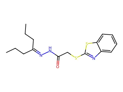 2-(1,3-benzothiazol-2-ylsulfanyl)-N'-(1-propylbutylidene)acetohydrazide structure