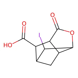 2-Iodo-5-oxo-4-oxa-tricyclo(4.2.1.0(3,7))nonane-9-carboxylic acid structure