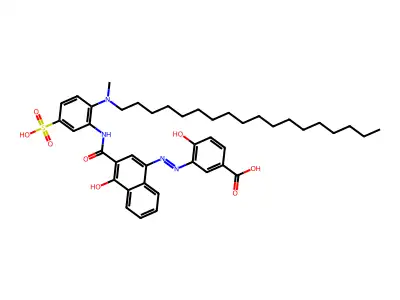 4-Hydroxy-3-[[4-hydroxy-3-[[2-[methyl(octadecyl)amino]-5-sulfophenyl]carbamoyl]naphthalen-1-yl]diazenyl]benzoic acid structure