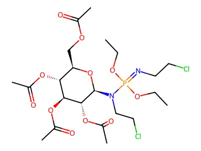 Phosphoramidimidic acid, N,N-bis(2-chloroethyl)-N'-(2,3,4,6-tetra-O-acetyl-beta-D-glucopyranosyl)-, diethyl ester structure