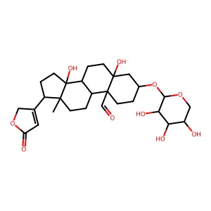 5,14-Dihydroxy-19-oxo-3-(pentopyranosyloxy)card-20(22)-enolide structure
