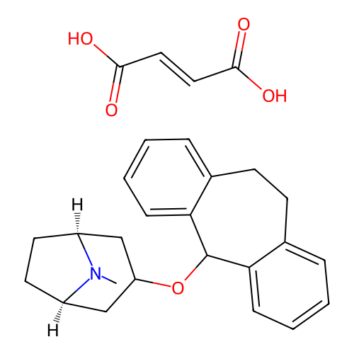 3-beta-((10,11-Dihydro-5H-dibenzo(a,d)cyclohepten-5-yl)oxy)tropane fumarate structure
