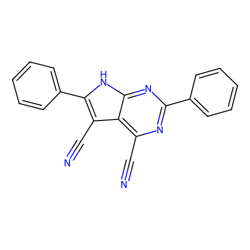 2,6-diphenyl-7H-pyrrolo[2,3-d]pyrimidine-4,5-dicarbonitrile structure