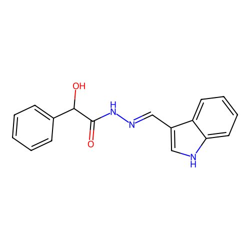 N'-((1H-indol-3-yl)methylene)-2-hydroxy-2-phenylacetohydrazide structure