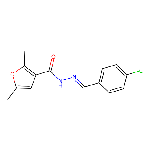 N'-[(E)-(4-chlorophenyl)methylidene]-2,5-dimethylfuran-3-carbohydrazide structure