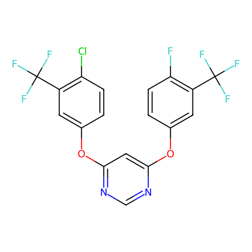 4-[4-chloro-3-(trifluoromethyl)phenoxy]-6-[4-fluoro-3-(trifluoromethyl)phenoxy]pyrimidine structure