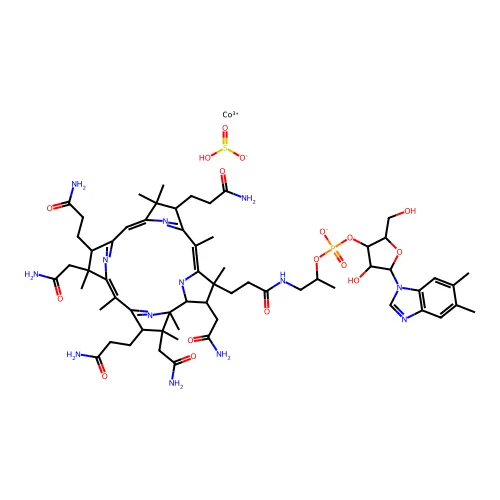 钴(3+);[5-(5,6-二甲基苯并咪唑-1-基)-4-羟基-2-(羟基甲基)氧代环戊烷-3-基] 1-[3-[(4Z,9Z,14Z)-2,13,18-三(2-氨基-2-氧代乙基)-7,12,17-三(3-氨基-3-氧代丙基)-3,5,8,8,13,15,18,19-八甲基-2,7,12,17-四氢-1H-可啉-21-化物-3-基]丙酰氨基]异丙基磷酸盐;氢亚硫酸盐 structure