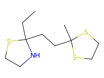 Thiazolidine, 2-ethyl-2-(2-(2-methyl-1,3-dithiolan-2-yl)ethyl)- structure
