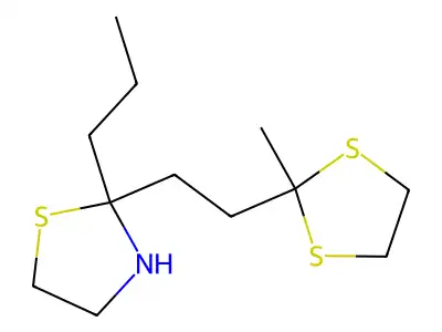 Thiazolidine, 2-(2-(2-methyl-1,3-dithiolan-2-yl)ethyl)-2-propyl- structure