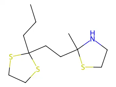 Thiazolidine, 2-methyl-2-(2-(2-propyl-1,3-dithiolan-2-yl)ethyl)- structure