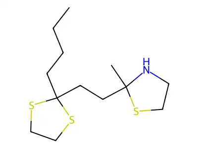 Thiazolidine, 2-(2-(2-butyl-1,3-dithiolan-2-yl)ethyl)-2-methyl- structure