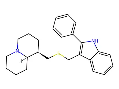 (1R-trans)-Octahydro-1-((((2-phenyl-1H-indol-3-yl)methyl)thio)methyl)-2H-quinolizine structure
