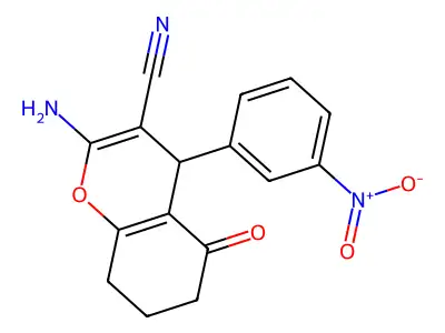 2-amino-4-(3-nitrophenyl)-5-oxo-5,6,7,8-tetrahydro-4H-chromene-3-carbonitrile structure