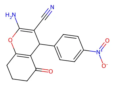 2-amino-4-(4-nitrophenyl)-5-oxo-5,6,7,8-tetrahydro-4H-chromene-3-carbonitrile structure