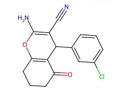 2-amino-4-(3-chlorophenyl)-5-oxo-5,6,7,8-tetrahydro-4H-chromene-3-carbonitrile structure