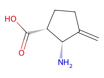 (1R,2R)-2-amino-3-methylidenecyclopentane-1-carboxylic acid structure