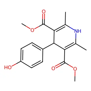 Dimethyl 4-(4-hydroxyphenyl)-2,6-dimethyl-1,4-dihydropyridine-3,5-dicarboxylate structure