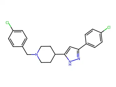 4-[5-(4-chlorophenyl)-1H-pyrazol-3-yl]-1-[(4-chlorophenyl)methyl]piperidine structure