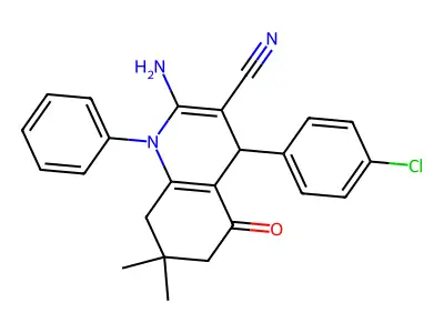2-Amino-4-(4-chlorophenyl)-7,7-dimethyl-5-oxo-1-phenyl-1,4,5,6,7,8-hexahydroquinoline-3-carbonitrile structure