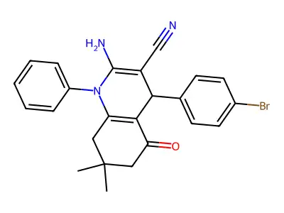 2-amino-4-(4-bromophenyl)-7,7-dimethyl-5-oxo-1-phenyl-1,4,5,6,7,8-hexahydro-3-quinolinecarbonitrile structure