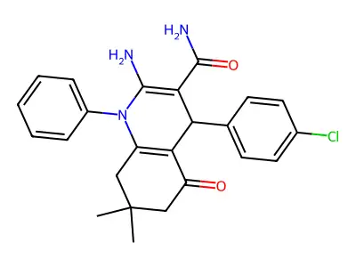 2-amino-4-(4-chlorophenyl)-7,7-dimethyl-5-oxo-1-phenyl-1,4,5,6,7,8-hexahydro-3-quinolinecarboxamide structure
