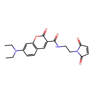 N-(2-(1-maleimidyl)ethyl)-7-(diethylamino)coumarin-3-carboxamide structure