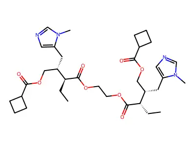 O,O'-Dicyclobutanecarbonyl (1,2-ethylene) bispilocarpic acid diester structure