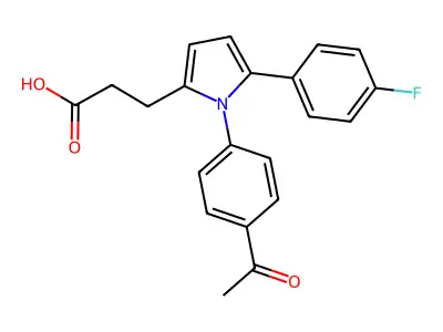 3-[1-(4-acetylphenyl)-5-(4-fluorophenyl)-1H-pyrrol-2-yl]propanoic acid structure