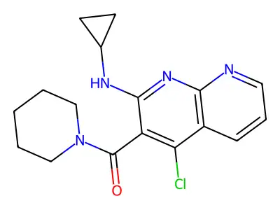Piperidine, 1-((4-chloro-3-(cyclopropylamino)-1,8-naphthyridin-3-yl)carbonyl)- structure