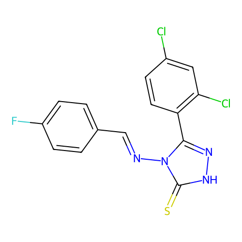 (E)-5-(2,4-dichlorophenyl)-4-((4-fluorobenzylidene)amino)-4H-1,2,4-triazole-3-thiol structure