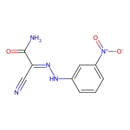(2E)-2-cyano-2-[2-(3-nitrophenyl)hydrazinylidene]ethanamide structure