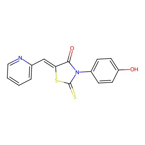 (5Z)-3-(4-hydroxyphenyl)-5-(pyridin-2-ylmethylidene)-2-sulfanylidene-1,3-thiazolidin-4-one structure