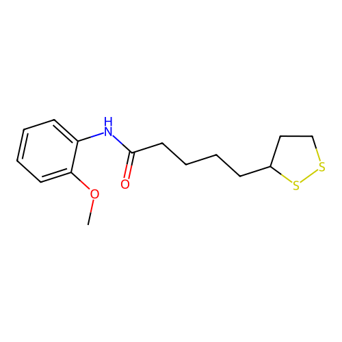 5-(1,2-dithiolan-3-yl)-N-(2-methoxyphenyl)pentanamide structure