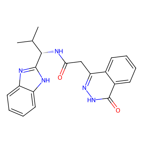 N-[(1S)-1-(1H-benzimidazol-2-yl)-2-methylpropyl]-2-(4-oxo-3H-phthalazin-1-yl)acetamide structure