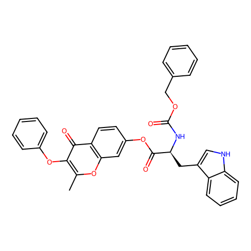 2-methyl-4-oxo-3-phenoxy-4H-chromen-7-yl N-[(benzyloxy)carbonyl]-L-tryptophanate structure
