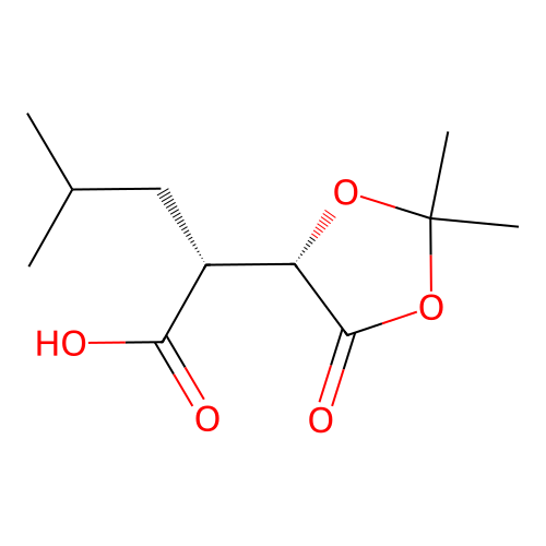 (2R)-2-[(4S)-2,2-dimethyl-5-oxo-1,3-dioxolan-4-yl]-4-methylpentanoic acid structure