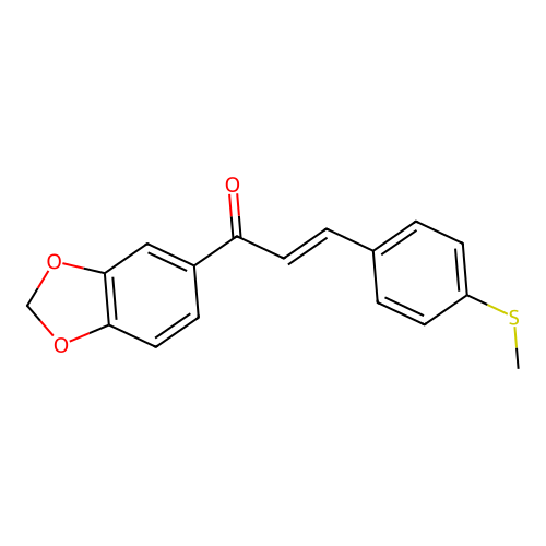 (2E)-1-(1,3-benzodioxol-5-yl)-3-[4-(methylsulfanyl)phenyl]prop-2-en-1-one structure