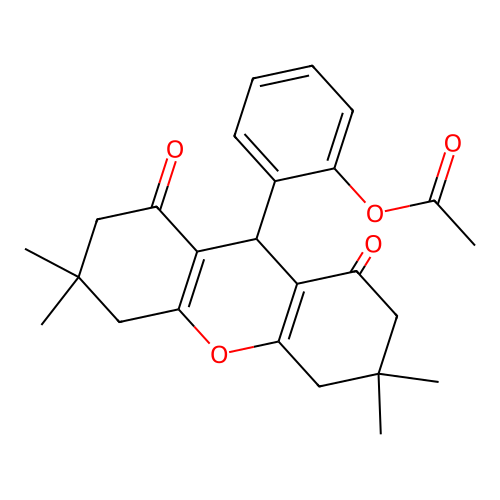 2-(3,3,6,6-tetramethyl-1,8-dioxo-2,3,4,5,6,7,8,9-octahydro-1H-xanthen-9-yl)phenyl acetate structure