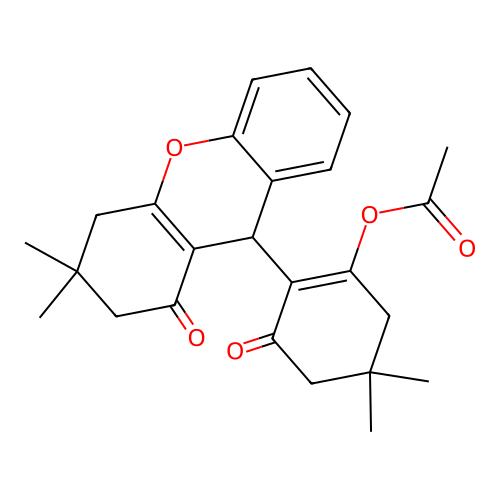 2-(3,3-dimethyl-1-oxo-2,3,4,9-tetrahydro-1H-xanthen-9-yl)-5,5-dimethyl-3-oxocyclohex-1-en-1-yl acetate structure
