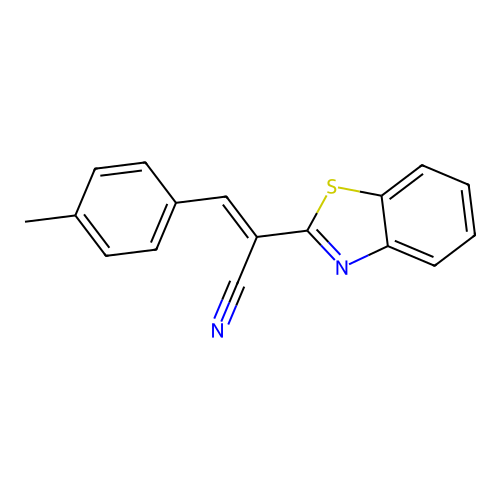 (2E)-2-(1,3-benzothiazol-2-yl)-3-(4-methylphenyl)prop-2-enenitrile structure