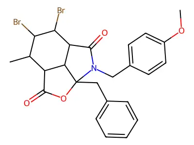 Furo(2,3,4-cd)isoindole-2,6-dione, octahydro-4,5-dibromo-7-((4-methoxyphenyl)methyl)-3-methyl-7a-(phenylmethyl)- structure