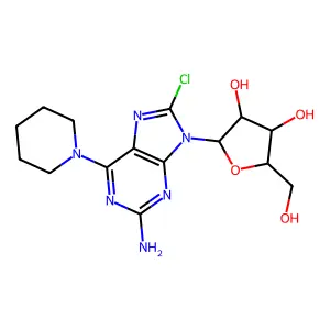 8-chloro-9-pentofuranosyl-6-(piperidin-1-yl)-9h-purin-2-amine structure