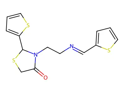 2-(2-Thienyl)-3-(2-((2-thienylmethylene)amino)ethyl)-4-thiazolidinone structure